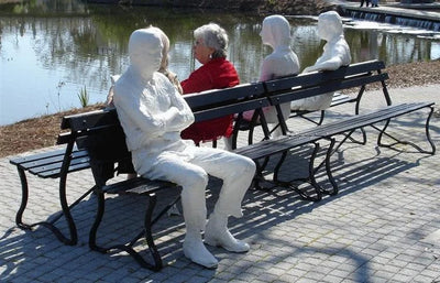 Three Figures and Four Benches