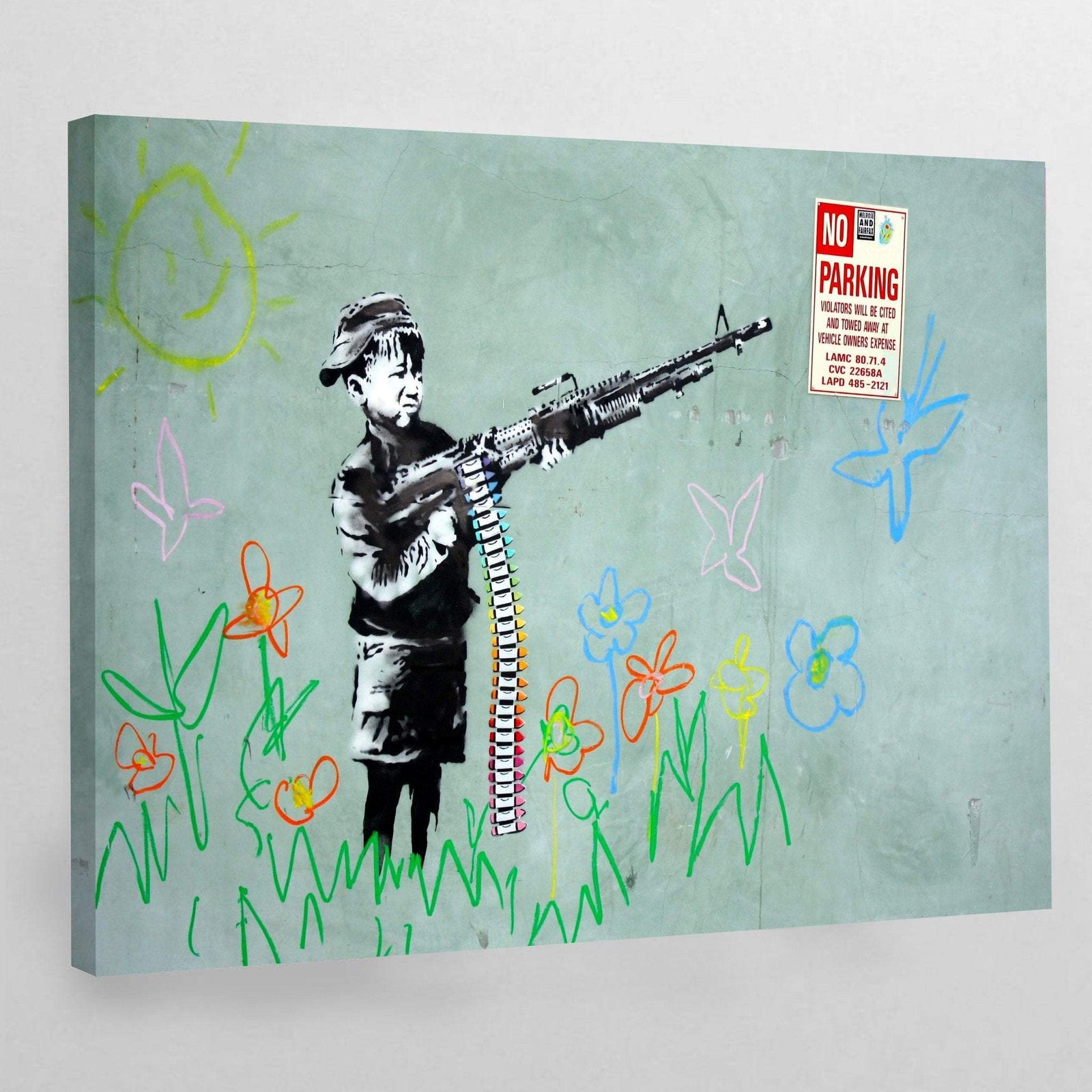 Tableau banksy petit garçon fusil